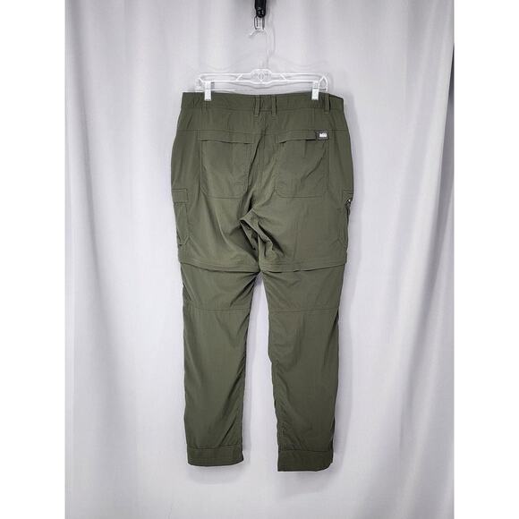 REI Co Op Convertible Hiking Pants Womens 14 Green Relaxed Fit Zip Off Cargo - Picture 2 of 16